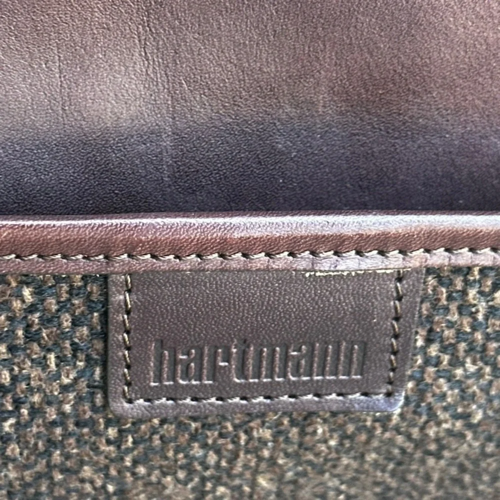 Hartmann Vintage Tweed Leather Briefcase Brown Weekend Messenger Bag Brass